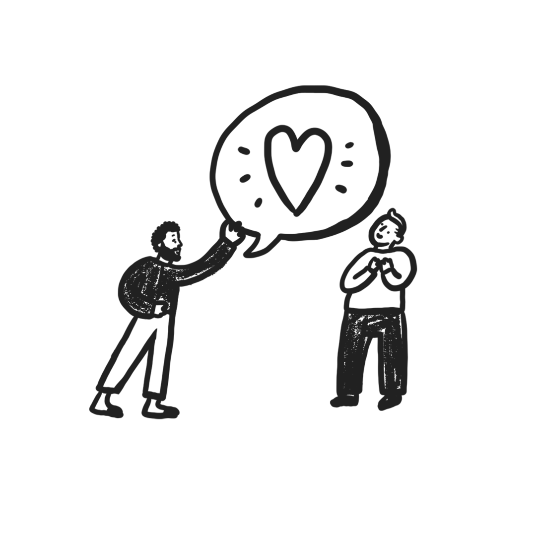 Two people with a heart speech bubble between them