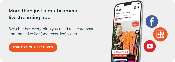 More than just a multicamera livestreaming app   Switcher has everything you need to create, share, and monetize live (and recorded) video.