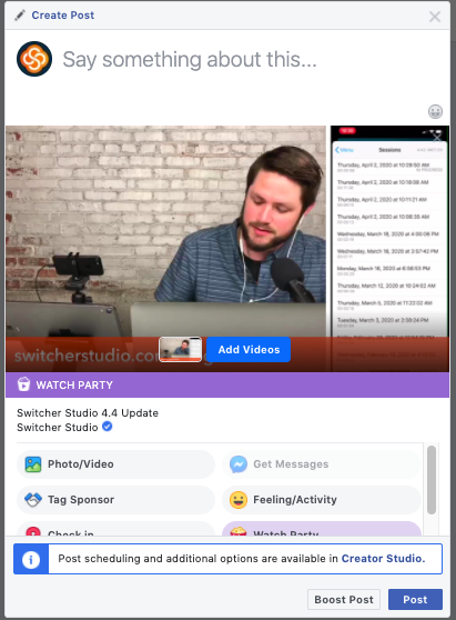 Posting a Facebook Watch Party