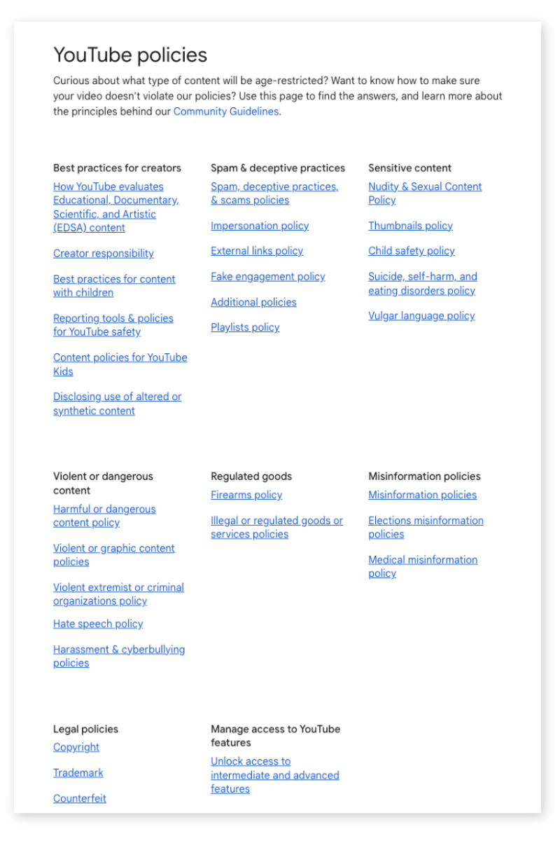 youtube policies
