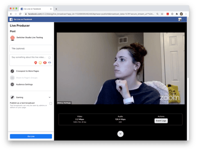 Previewing your Zoom stream in the Facebook Live Producer